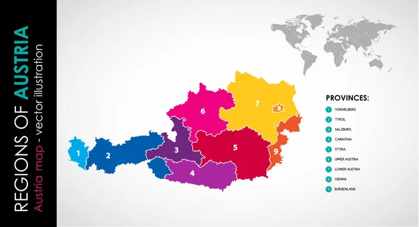 Vectorkaart Van Oostenrijk Provincies Kleur — Stockvector