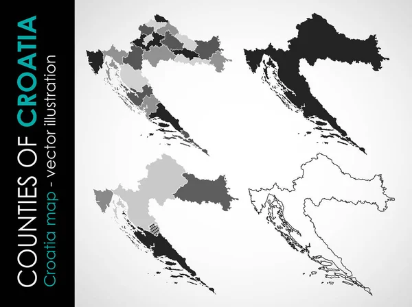 Vectorkaart Van Kroatië Grijs Monochroom Instellen — Stockvector