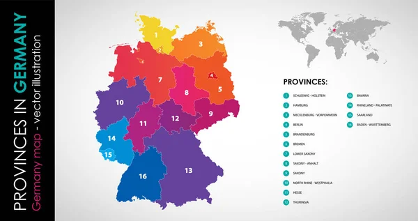 Vectorkaart Van Duitsland Provincies Kleur — Stockvector