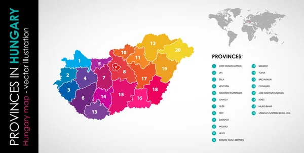 Vector Kaart Van Hongarije Provincie Regenboog Kleuren — Stockvector