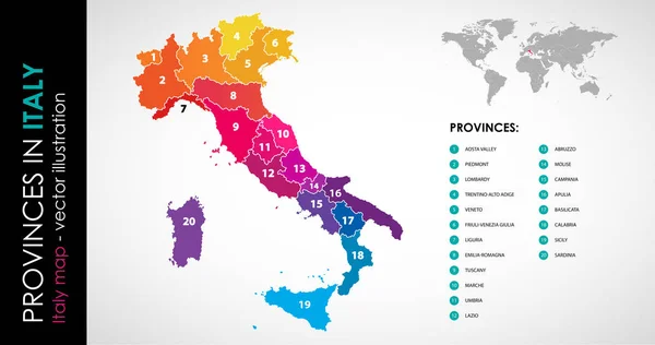 Vector Kaart Van Italië Provincie Regenboog Kleuren — Stockvector