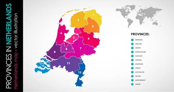 Vector Map Netherlands Province Beautiful Colours — Stockvector