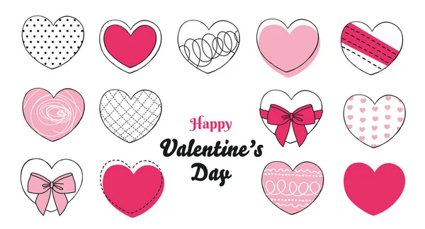 Buon San Valentino Set Cuori Rosa Moderni Vettoriali Disegnati Mano — Vettoriale Stock