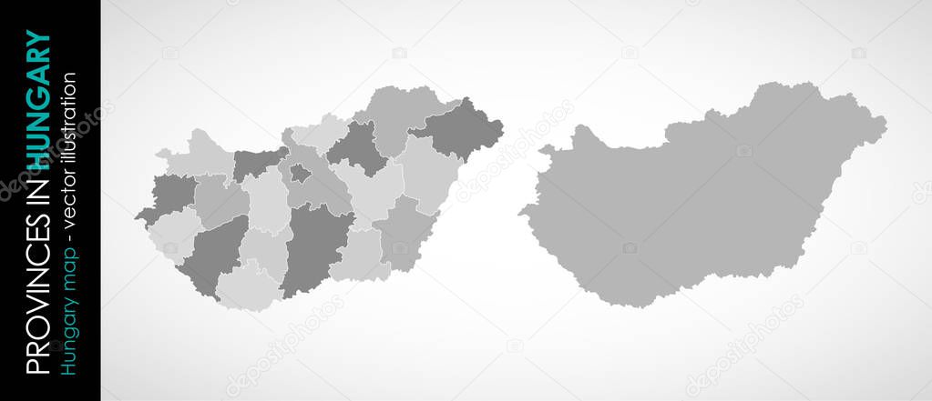 Vector map of Hungary province gray monohromatic