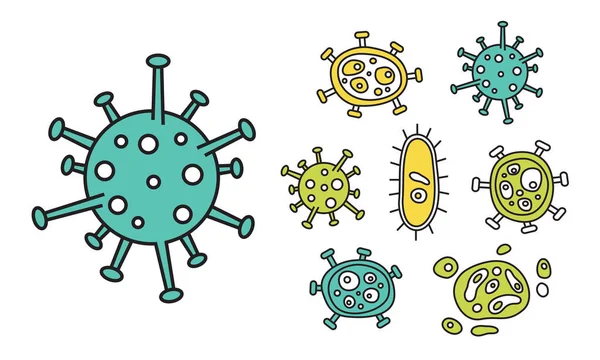 Vector Virus Bacteria Doodle Set Colección Ilustraciones Simples Dibujadas Mano — Vector de stock