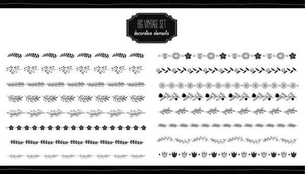 Klasik botanik dekoratif kenarlar ayarlayın. El çizimi vektör tasarımı elementleri. Dekoratif çiçekli, otlu, yapraklı ve dallı kompozisyonlar.