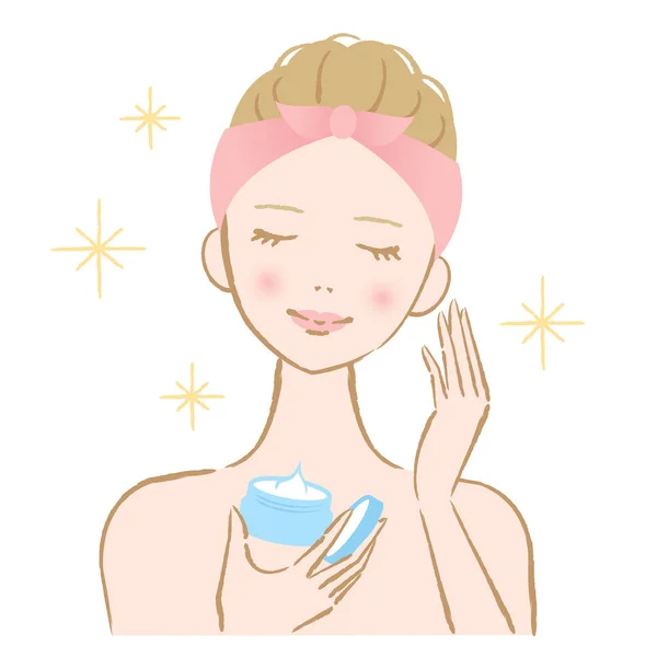 Woman applying cosmetic cream — Stock Vector