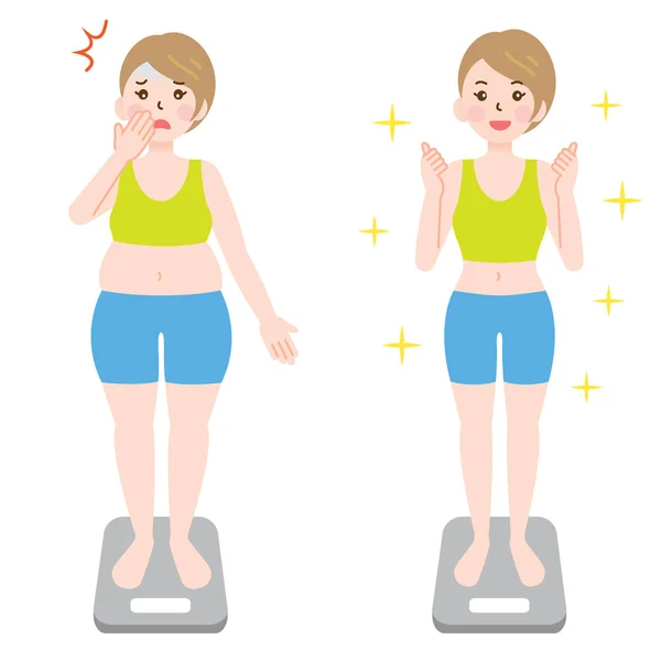 Ilustração antes e depois da dieta e perda de peso —  Vetores de Stock