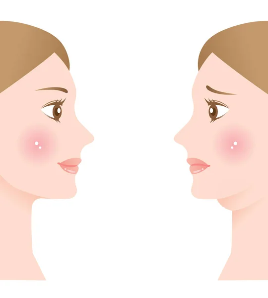 Woman with double chin and beautiful slim chin. before and after — Stock Vector