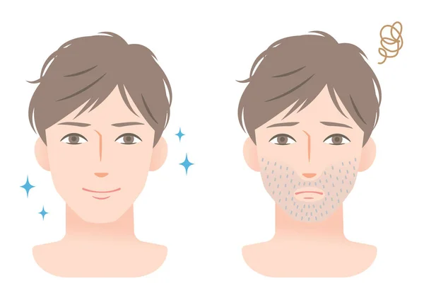 Barba barba joven antes y después de afeitarse — Vector de stock