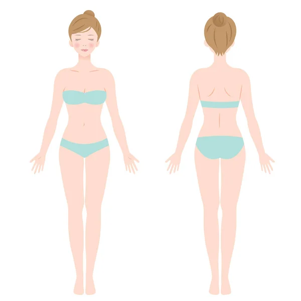 Vue avant et arrière de la femelle debout en sous-vêtements — Image vectorielle