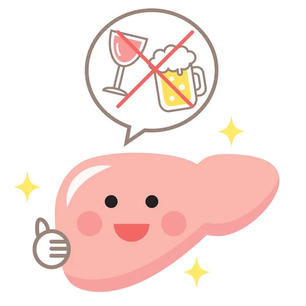 微笑健康的肝脏显示竖起大拇指 为医疗保健而弃权或限制饮酒 — 图库矢量图片