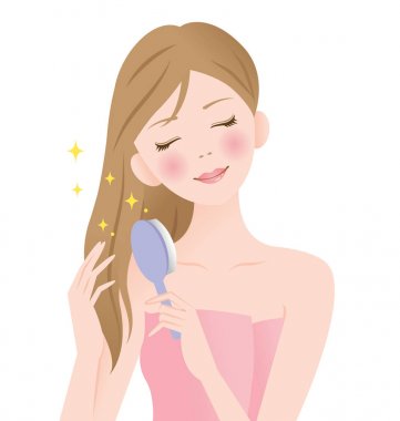 güzel genç kadın uzun saçları kurutma makinesi ile kurutma