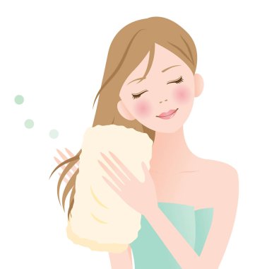 genç kadın uzun saçları havluyla kurutma. izole beyaz arka plan. Saç Bakımı ve güzellik kavramı