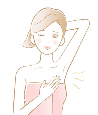 young woman with underarm odor. health care and beauty concept clipart