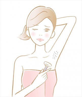 woman armpit hair removal. razor hair removal cause skin damage clipart