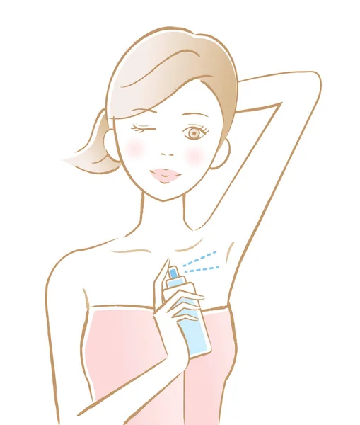 Young Woman Applying Deodorant Underarm Beauty Health Care Concept — Stock Vector