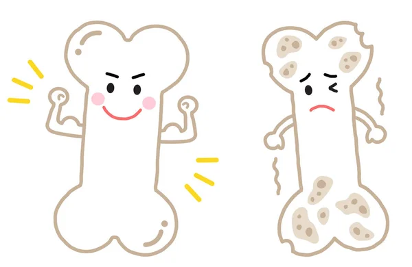 Strong Bone Brittle Bone Cute Cartoon Illustration Health Care Concept — 스톡 벡터