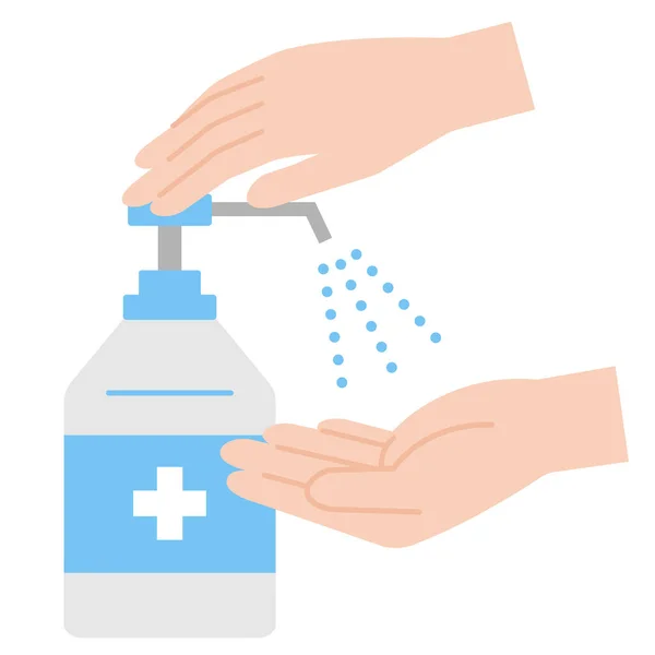 Disinfezione Disinfettante Mani Bottiglia Spray Illustrazione Mani Umane Concetto Igiene — Vettoriale Stock