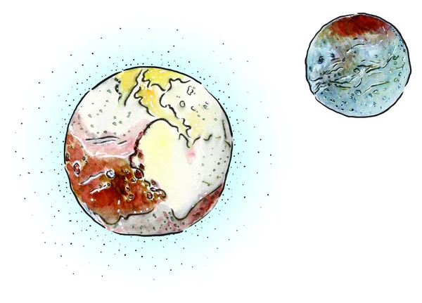Charon ve Pluto ile beyaz bir atmosfer — Stok fotoğraf