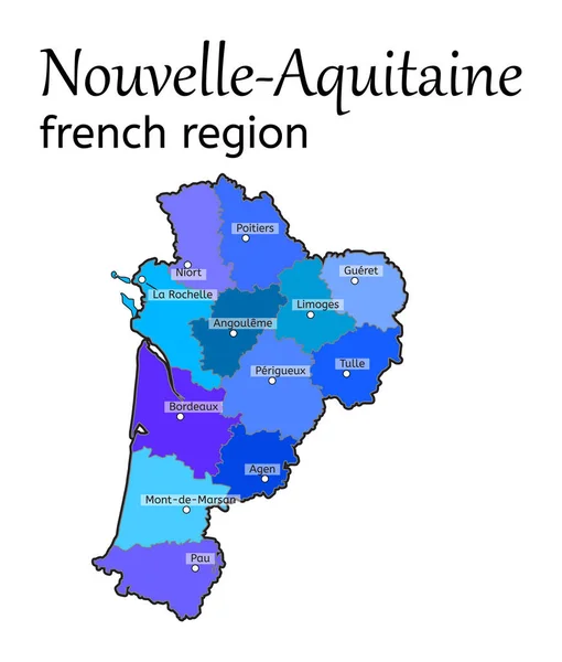 Nouvelle-aquitaine französische Landkarte — Stockvektor