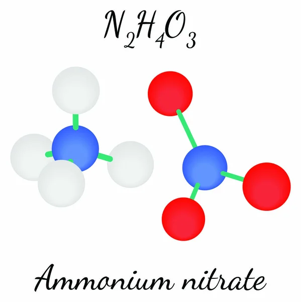 Nitrato de amonio N2H4O3 molécula — Vector de stock