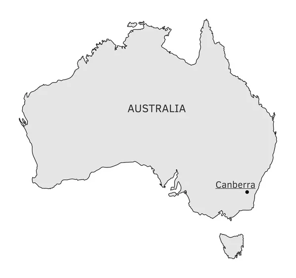 Peta siluet Australia dengan ibukota Canberra - Stok Vektor