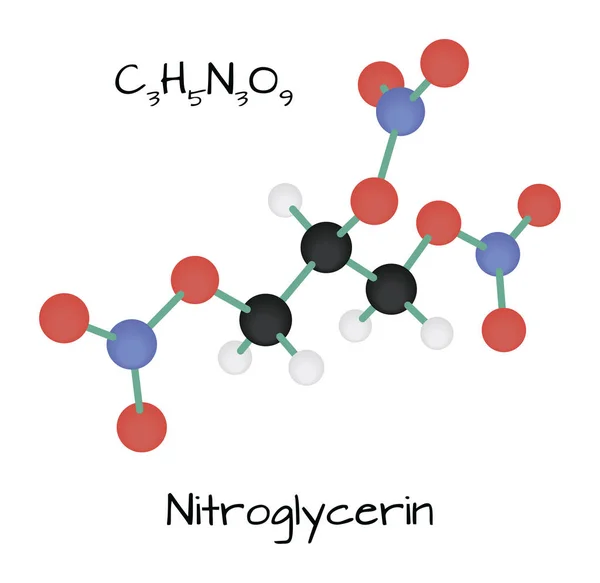 Molekul Nitroglycerin C3H5N3O9 - Stok Vektor