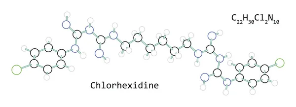 Molekul C22H30Cl2N10 Chlorhexidine - Stok Vektor