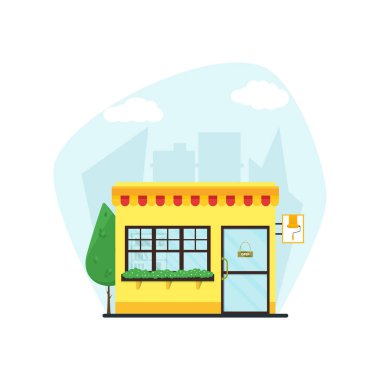 Şehir arka plan üzerinde düz mağaza