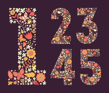Sevimli çiçek vintage sayılar kümesi