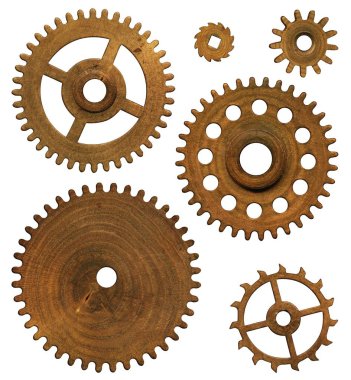 Ahşap saat mekanizması, beyaz arka plan üzerinde izole