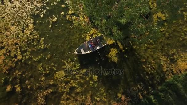 Niños bote de remos en el estanque musgoso — Vídeos de Stock