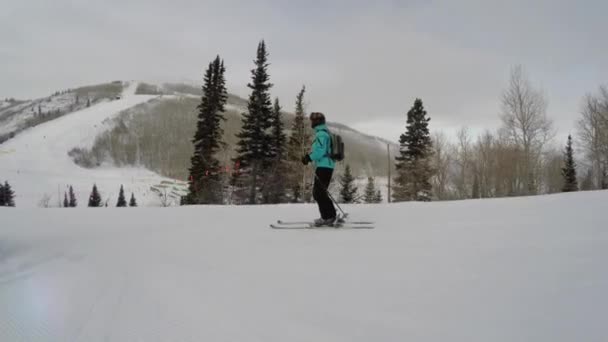 Menschen beim Skifahren in einem Bergskigebiet — Stockvideo