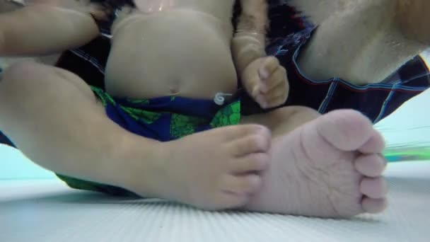 An underwater shot of father with toddler — Stock Video