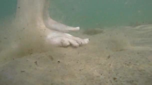 Feet walking into ocean beach — Stock Video