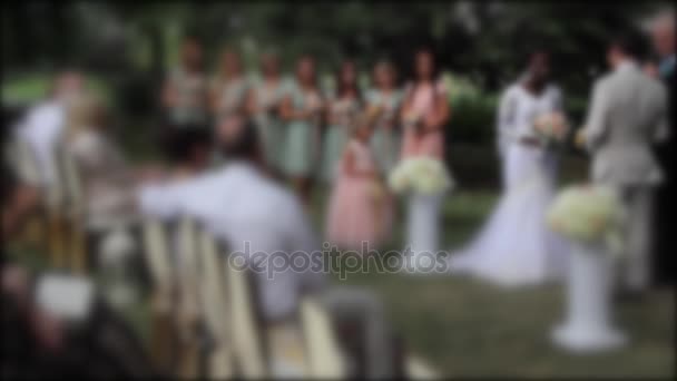 Personas celebrando durante una ceremonia de boda multirracial — Vídeo de stock