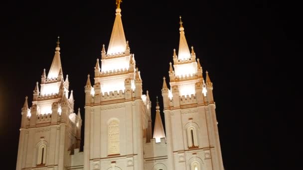 Uma Família Olha Para Luzes Natal Praça Templo Salt Lake — Vídeo de Stock