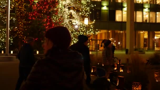 Sebuah Keluarga Melihat Lampu Natal Temple Square Salt Lake City — Stok Video