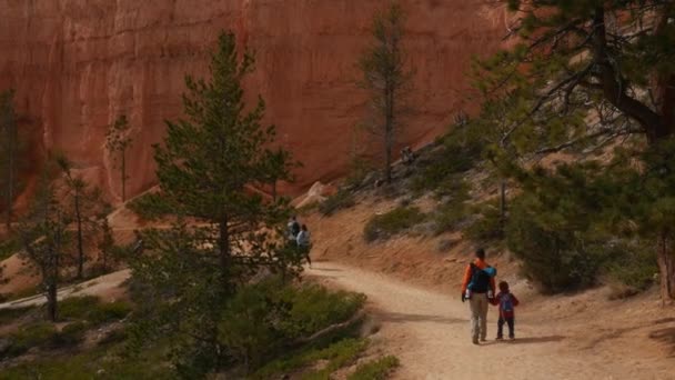 Family on a trail in Bryce Canyon National Park — Stock Video