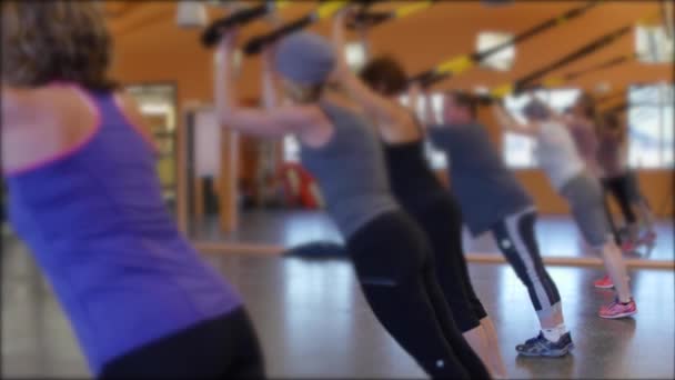 Groupe faisant leur entraînement TRX dans une salle de gym — Video