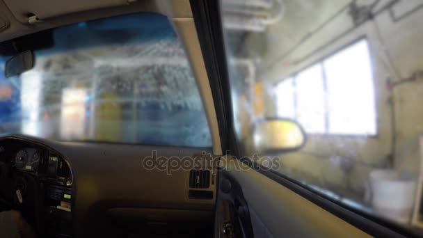 Interior of car being cleaned in a car wash — Stock Video