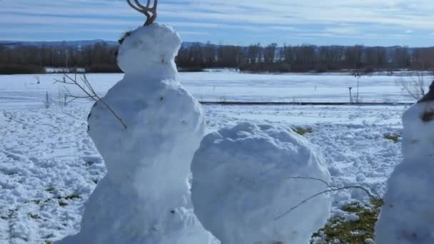 Large snow men with antlers — Stock Video