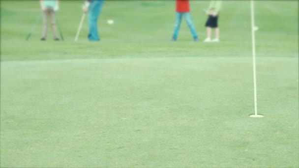 Lidé hrající zahrát golf na golfovém hřišti — Stock video