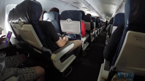 Viajeros que vuelan en una aerolínea comercial — Vídeos de Stock