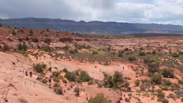 La gente cammina attraverso un deserto caldo — Video Stock