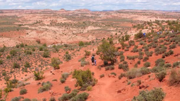 Люди Піші прогулянки по жаркій пустелі штату Юта — стокове відео