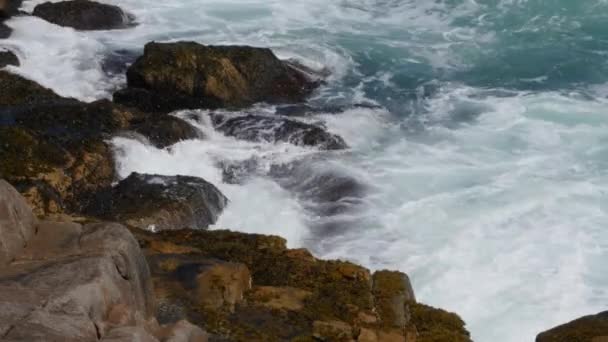 Água bruta numa costa oceânica rochosa — Vídeo de Stock