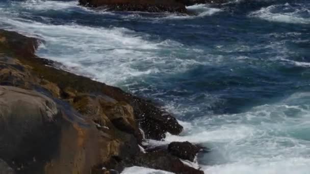 Ruwe water op een rotsachtige Oceaan kust — Stockvideo