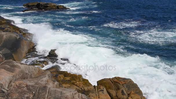 岩石的花岗岩海洋海岸线 — 图库视频影像